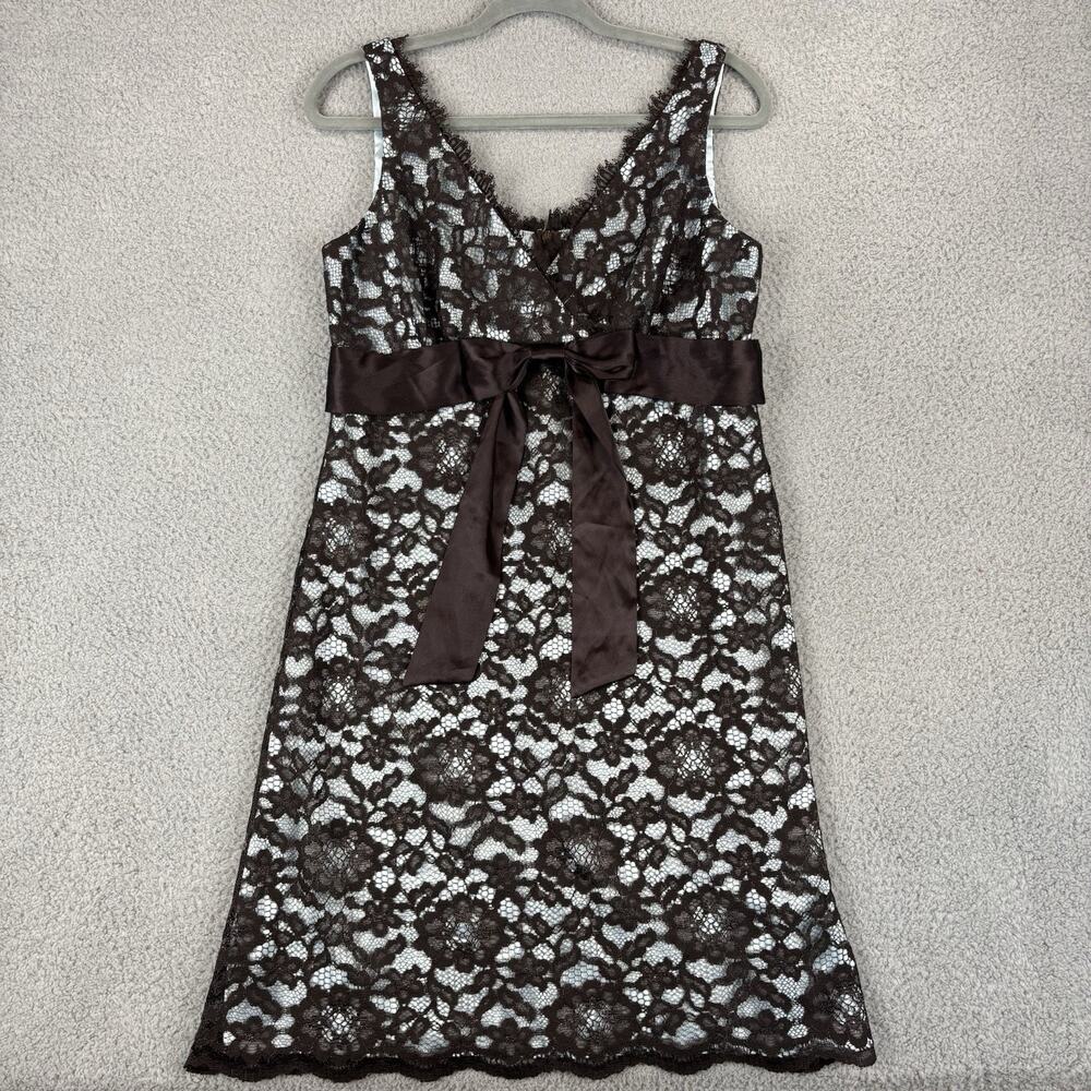 Eliza J Lace Dress 10P Y2k Coquette Romantic Feminine Satin Empire Waist Bow